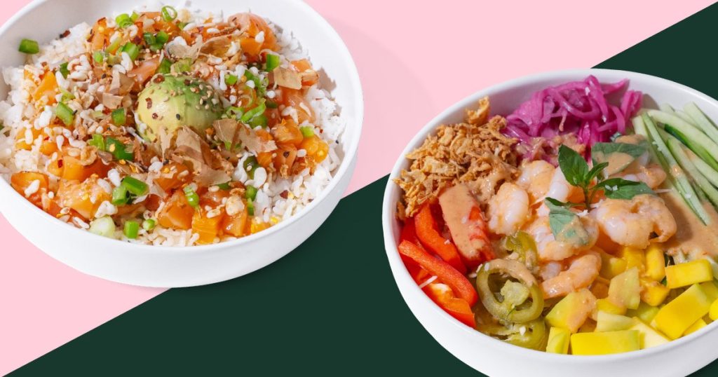 salmon vs shrimp poké bowl